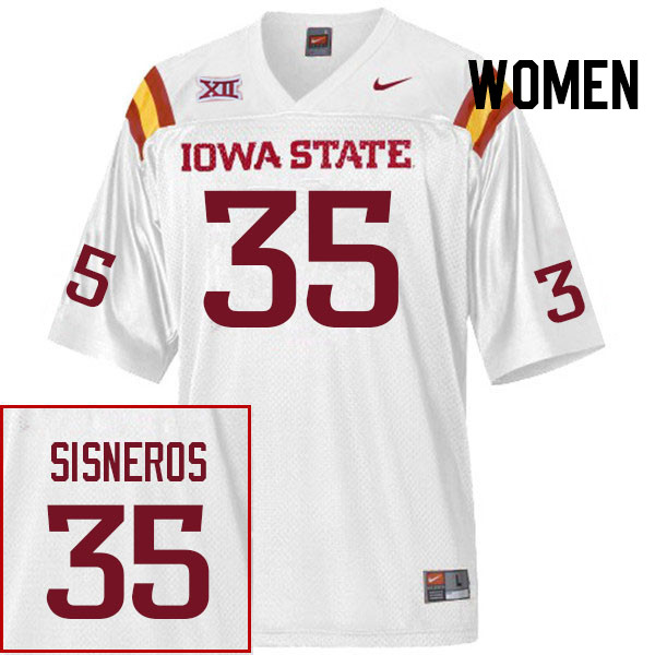 Women #35 Dominic Sisneros Iowa State Cyclones College Football Jerseys Stitched Sale-White